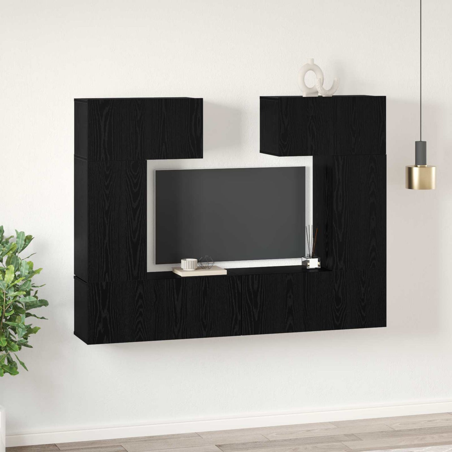 vidaXL TV Cabinet Set Wall-mounted 6 pcs Black Oak Engineered Wood