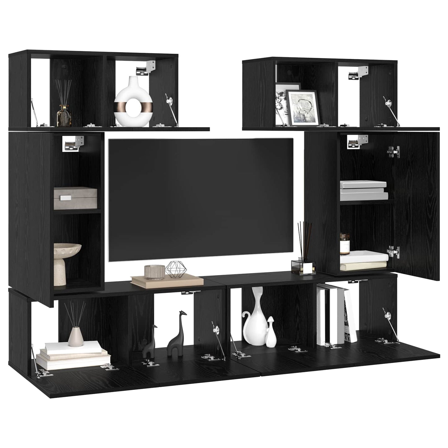 vidaXL TV Cabinet Set Wall-mounted 6 pcs Black Oak Engineered Wood