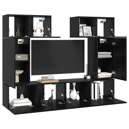 vidaXL TV Cabinet Set Wall-mounted 6 pcs Black Oak Engineered Wood