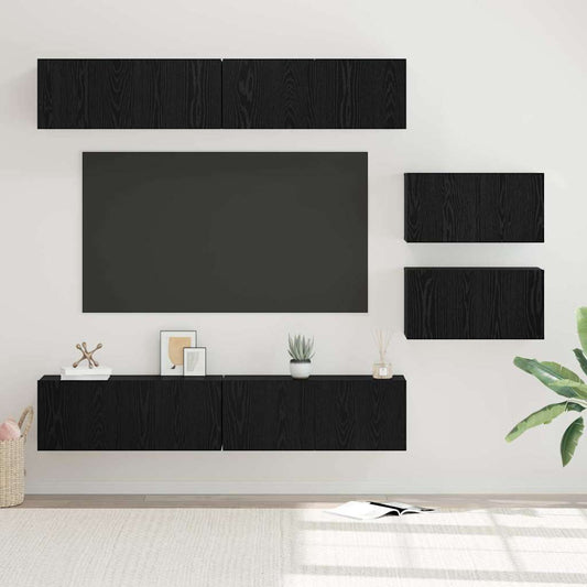 vidaXL TV Cabinet Set 6 pcs Black Oak Engineered Wood