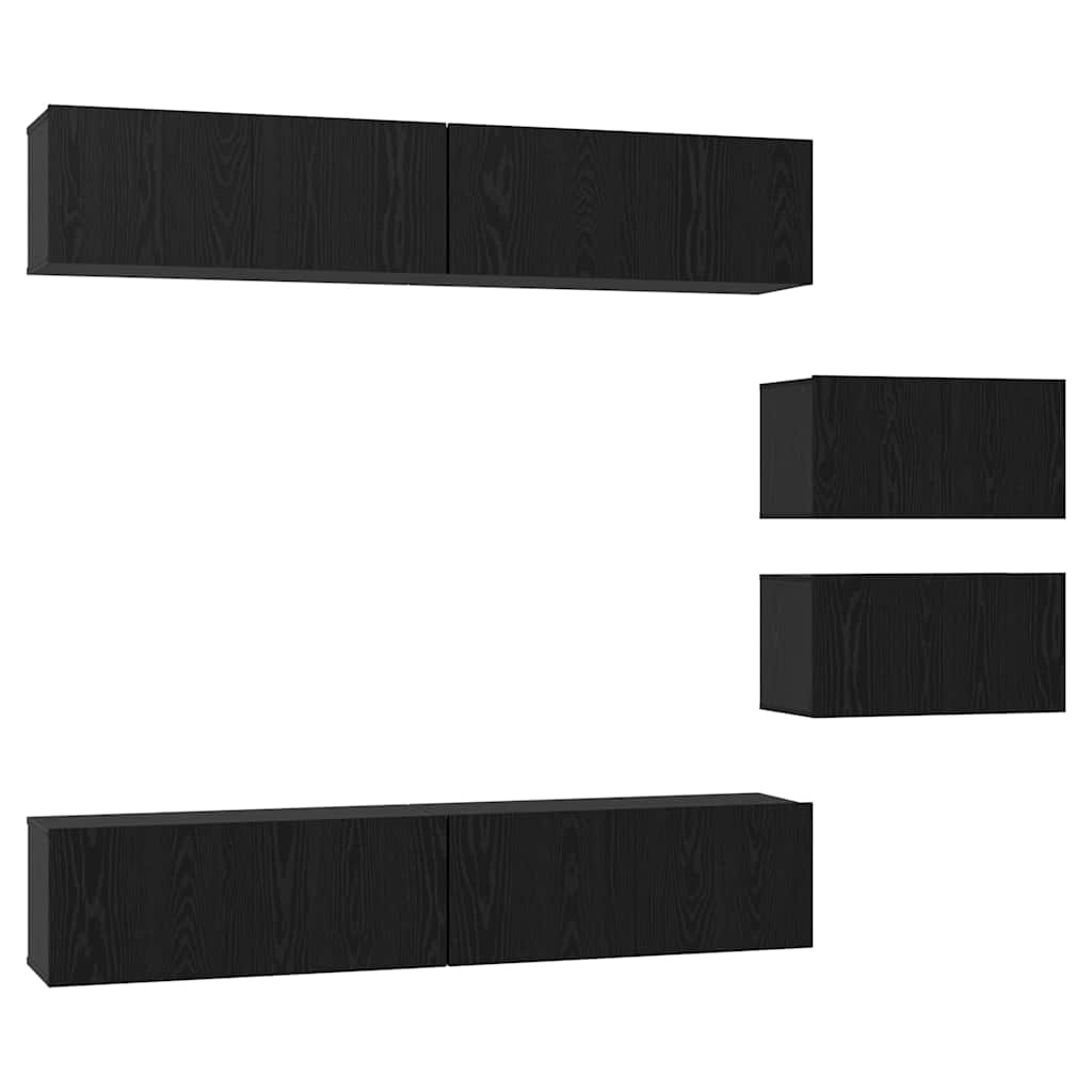 vidaXL TV Cabinet Set Wall-mounted 6 pcs Black Oak Engineered Wood