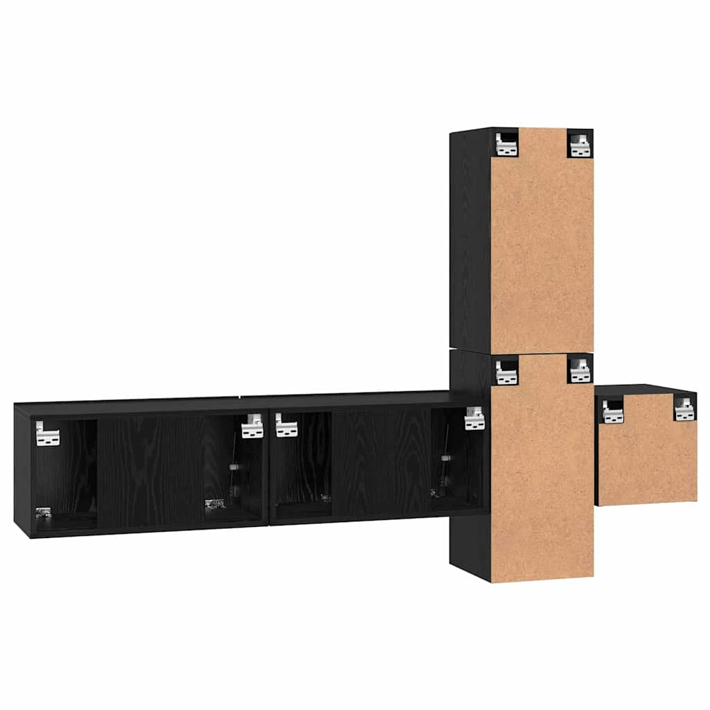 vidaXL TV Cabinet Set Wall-mounted 5 pcs Black Oak Engineered Wood
