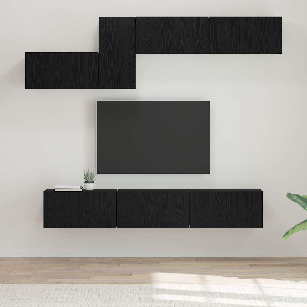 vidaXL TV Cabinet Set with Drawer 7 pcs Black Oak Engineered Wood