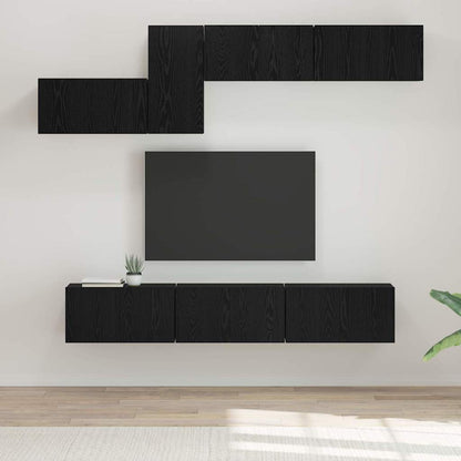vidaXL TV Cabinet Set with Drawer 7 pcs Black Oak Engineered Wood