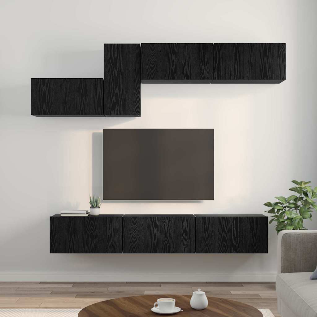 vidaXL TV Cabinet Set with Drawer 7 pcs Black Oak Engineered Wood