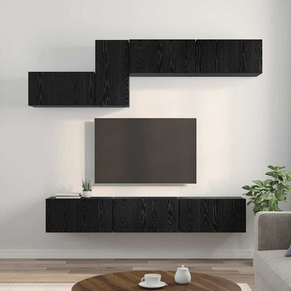 vidaXL TV Cabinet Set with Drawer 7 pcs Black Oak Engineered Wood