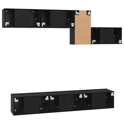 vidaXL TV Cabinet Set with Drawer 7 pcs Black Oak Engineered Wood