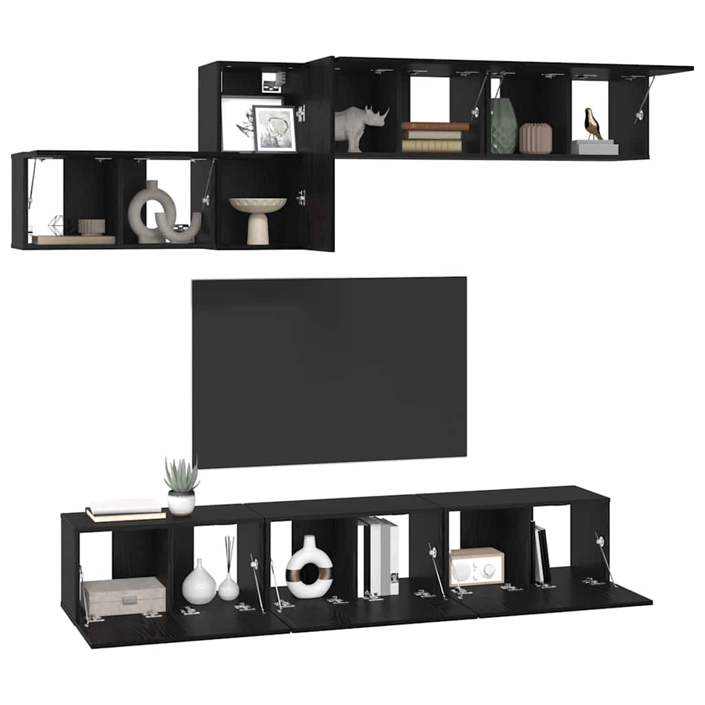 vidaXL TV Cabinet Set with Drawer 7 pcs Black Oak Engineered Wood