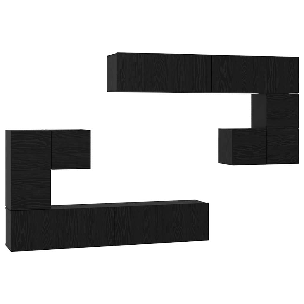vidaXL TV Units Wall-mounted 4 pcs Black Oak Engineered wood