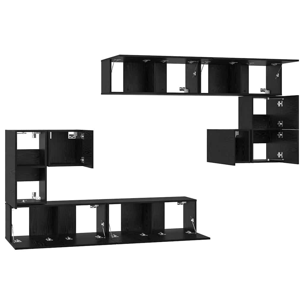 vidaXL TV Units Wall-mounted 4 pcs Black Oak Engineered wood