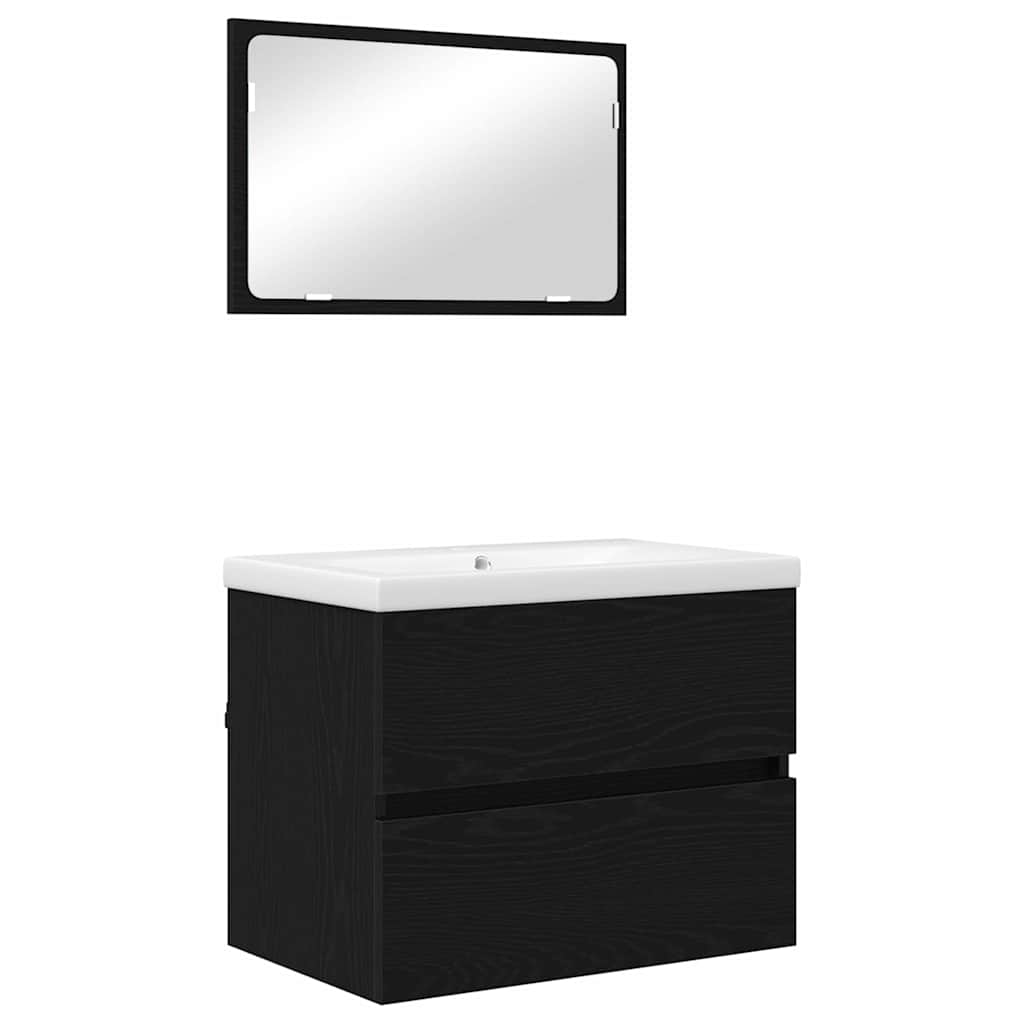 vidaXL Bathroom Furniture Set 3 pcs Black Oak Engineered Wood