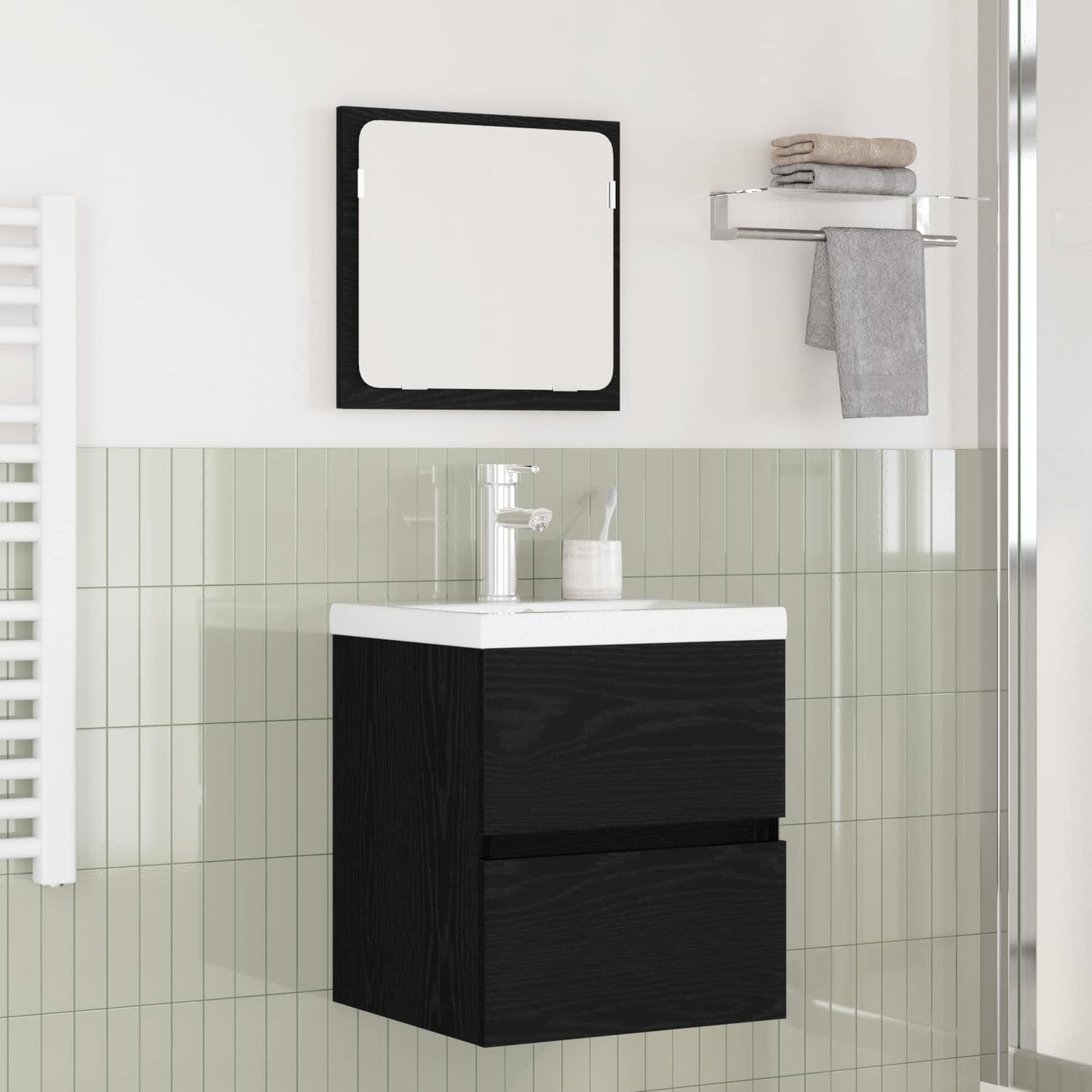 vidaXL Bathroom Furniture Set with Drawer 2 pcs Black Oak and White