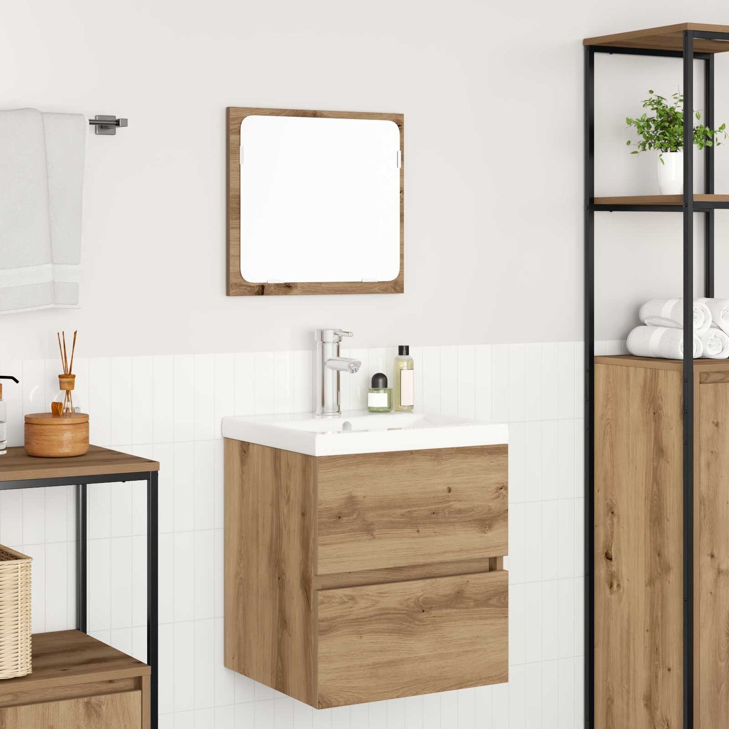 vidaXL Bathroom Furniture Set with Drawer 2 pcs Artisan Oak and White