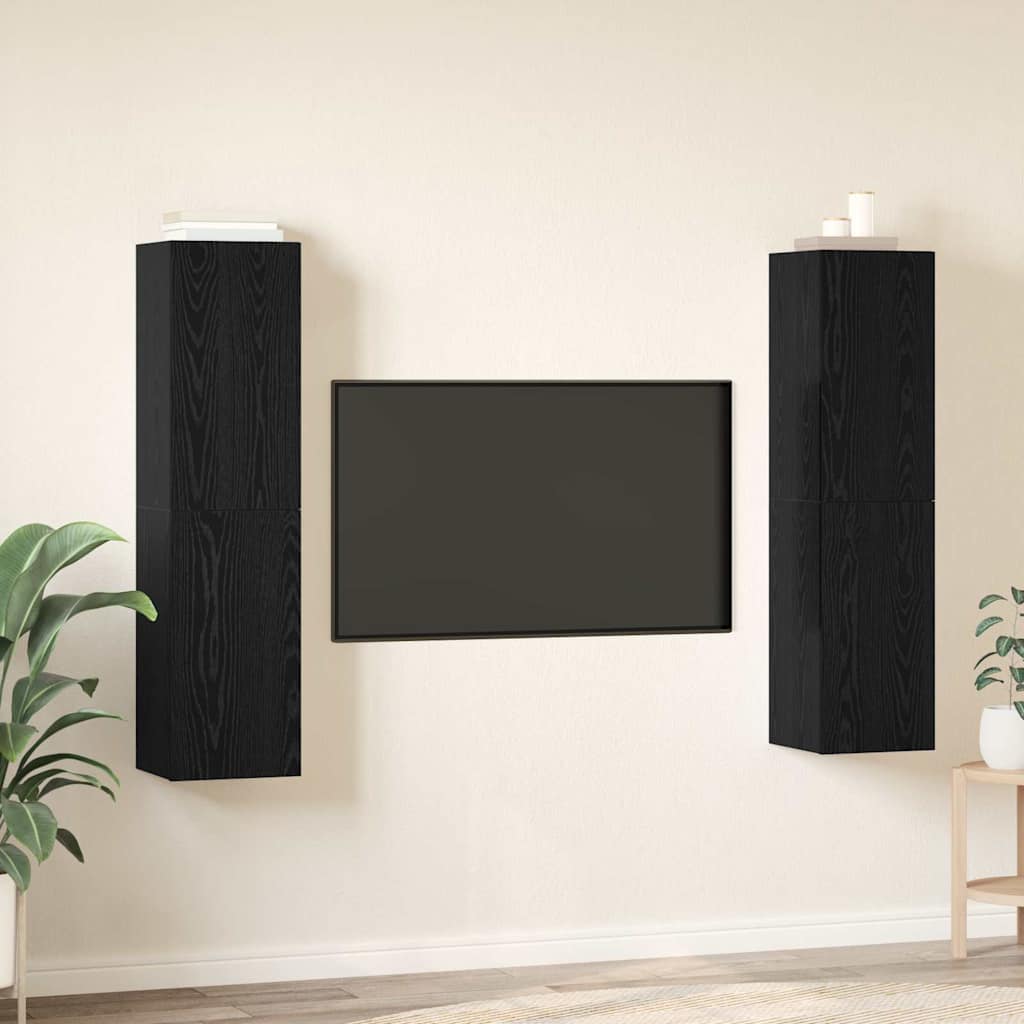 vidaXL TV Cabinet Set Wall-mounted Black Oak Engineered Wood