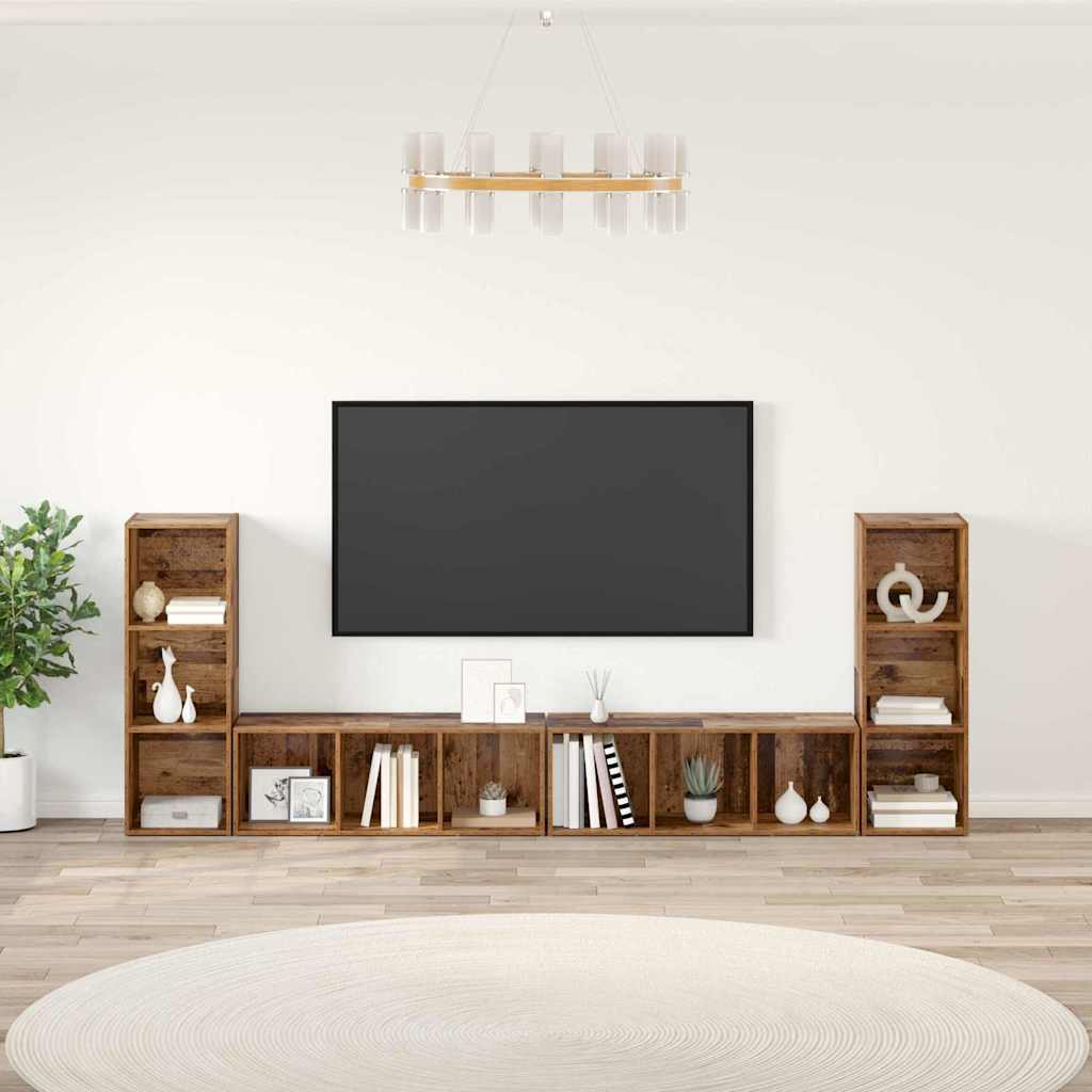 vidaXL TV Cabinet Set 4 pcs Old Wood 37 x 35 x 107 cm Engineered Wood