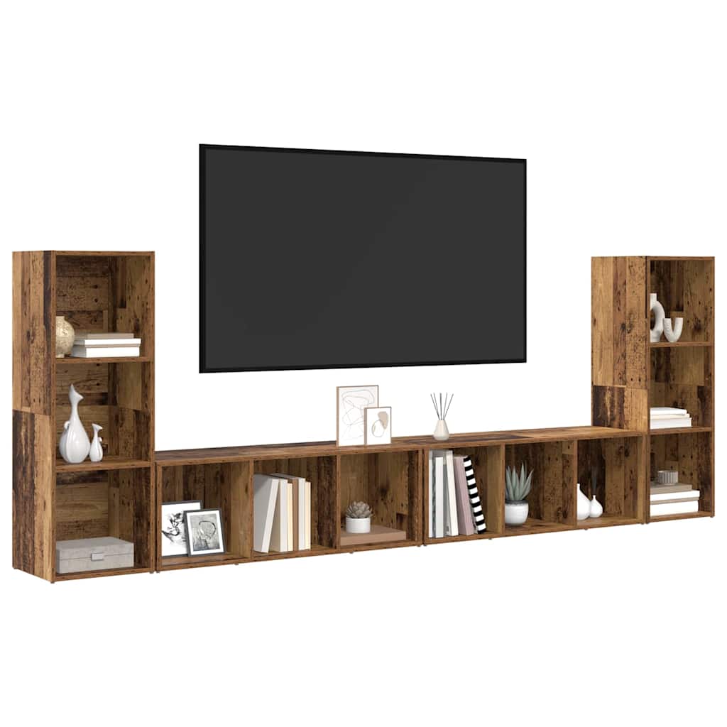 vidaXL TV Cabinet Set 4 pcs Old Wood 37 x 35 x 107 cm Engineered Wood