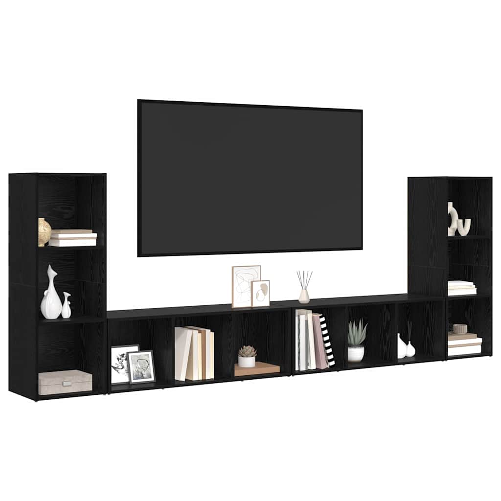 vidaXL TV Cabinet Set 4 pcs Black Oak 37 x 35 x 107 cm Engineered Wood