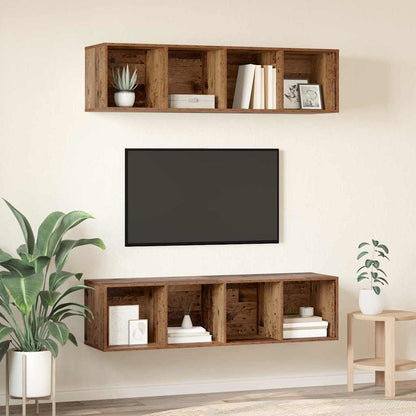 vidaXL TV Cabinet Set Wall-mounted 2 pcs Old Wood 37 x 37 x 142.5 cm