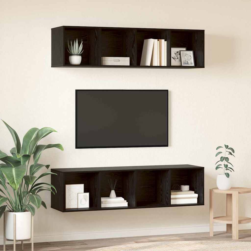 vidaXL TV Cabinet Set Wall-mounted 2 pcs Black Oak 37 x 37 x 142.5 cm
