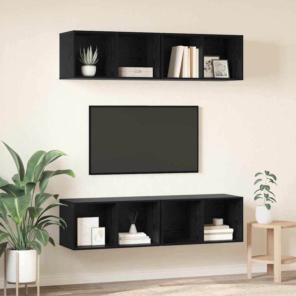 vidaXL TV Cabinet Set 4 pcs Black Oak 37 x 37 x 72 cm Engineered Wood
