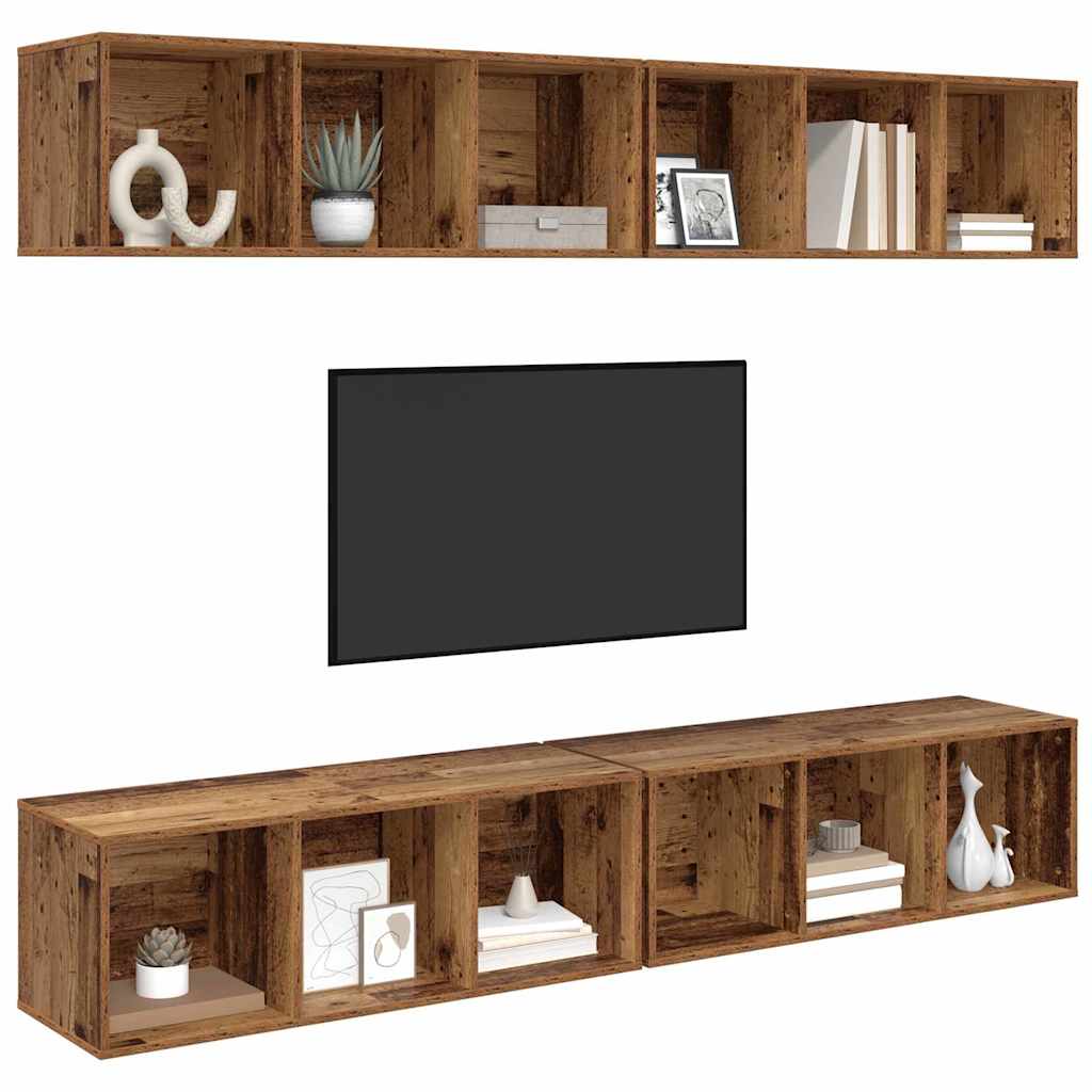 vidaXL TV Cabinet Set 4 pcs Old Wood 37 x 37 x 107 cm Engineered Wood