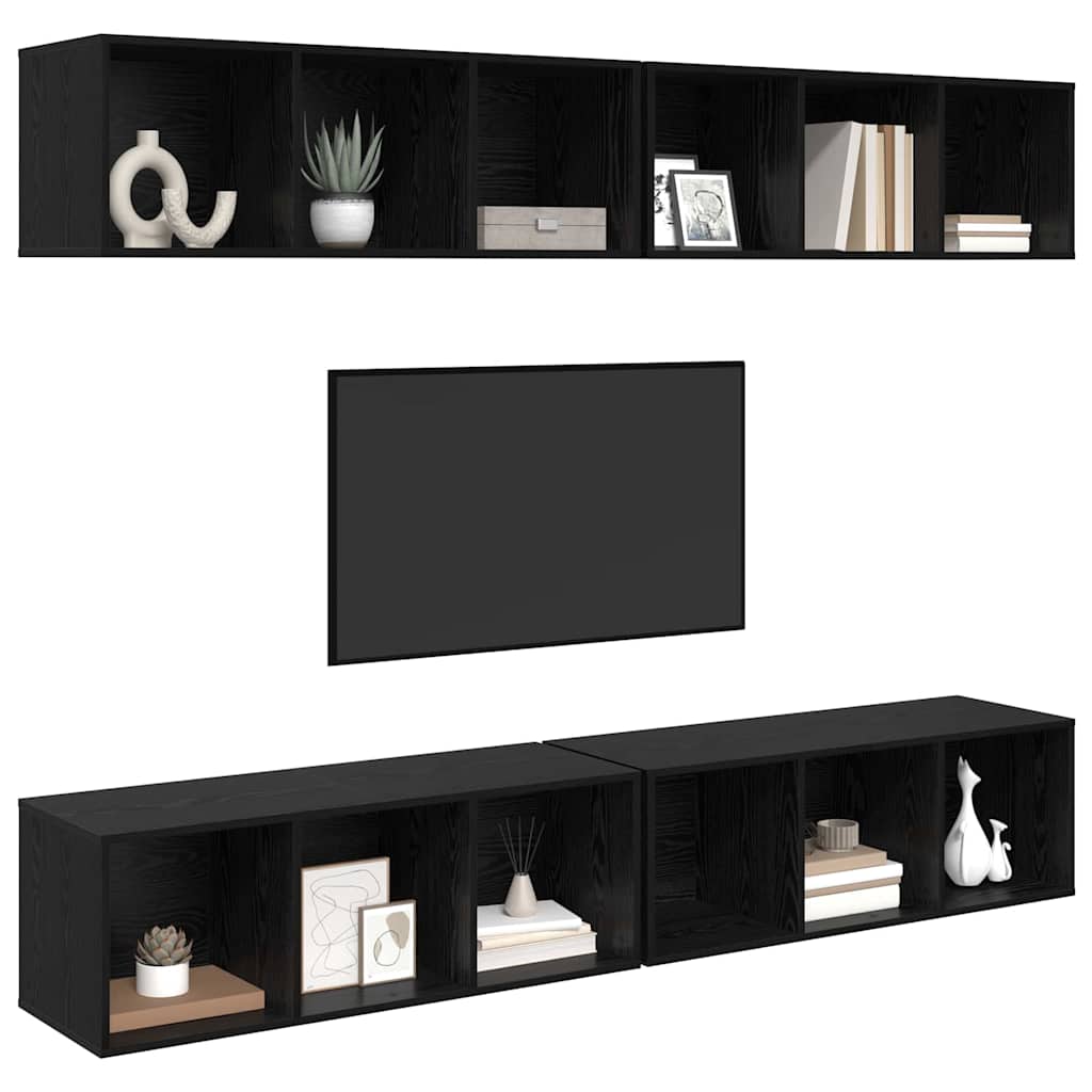 vidaXL TV Cabinet Set 4 pcs Black Oak 37 x 37 x 107 cm Engineered Wood