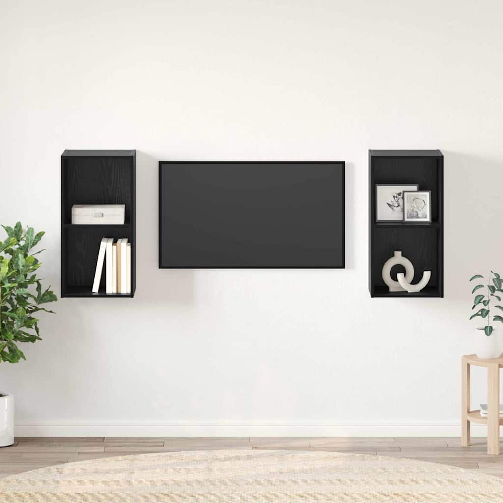 vidaXL TV Cabinet Set 2 pcs Black Oak 37 x 37 x 72 cm Engineered Wood