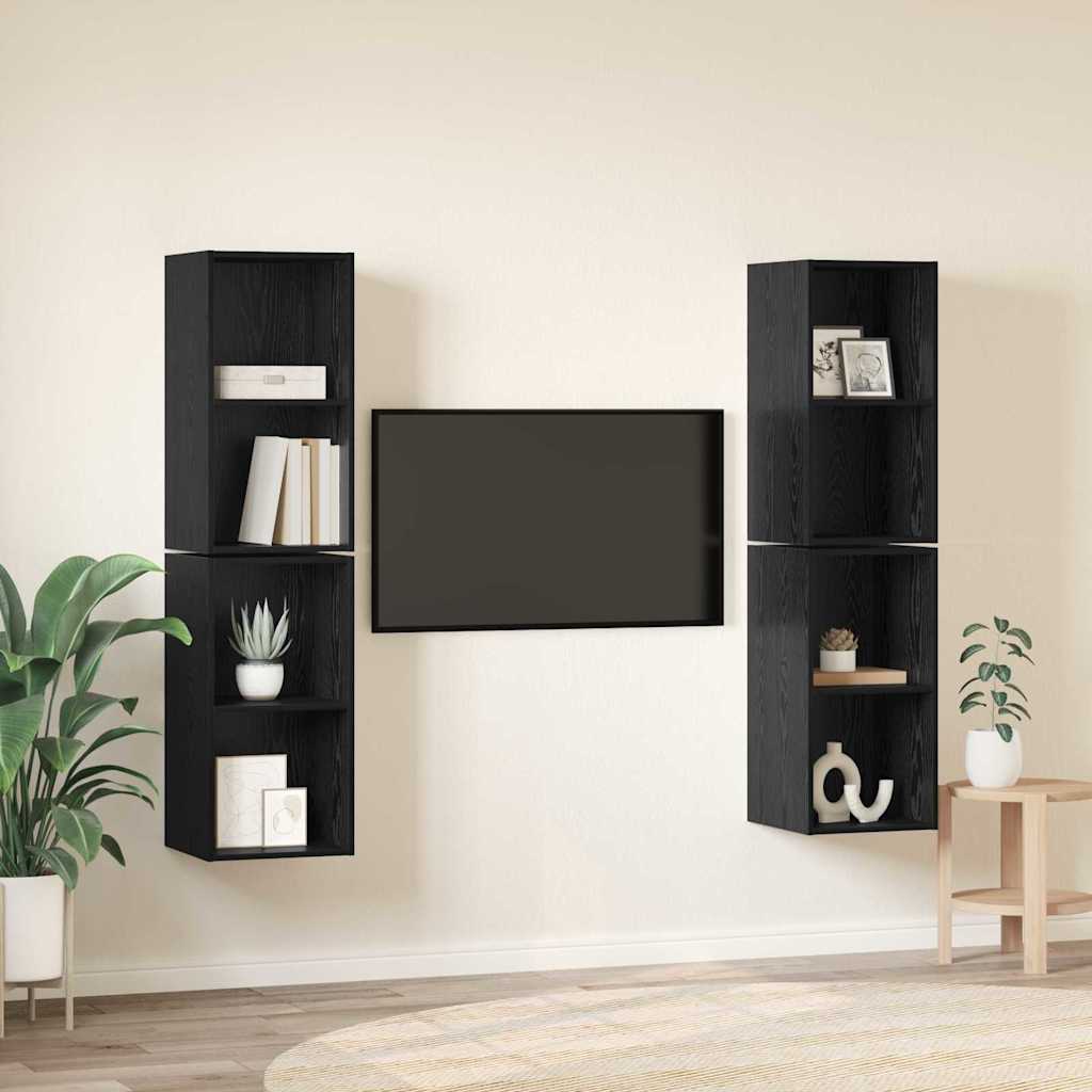 vidaXL TV Cabinet Set 4 pcs Black Oak 37 x 37 x 72 cm Engineered Wood