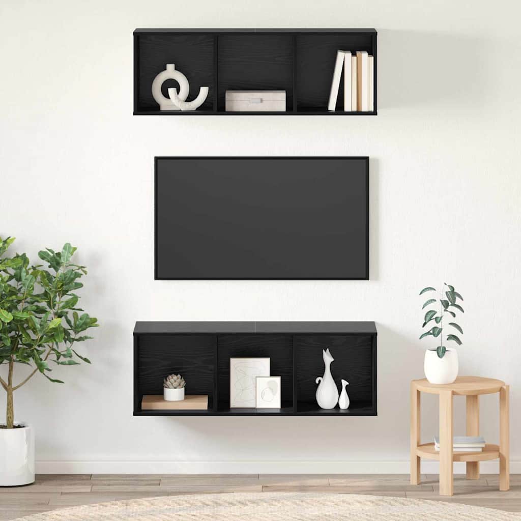 vidaXL TV Cabinet Set 2 pcs Black Oak 37 x 37 x 107 cm Engineered Wood