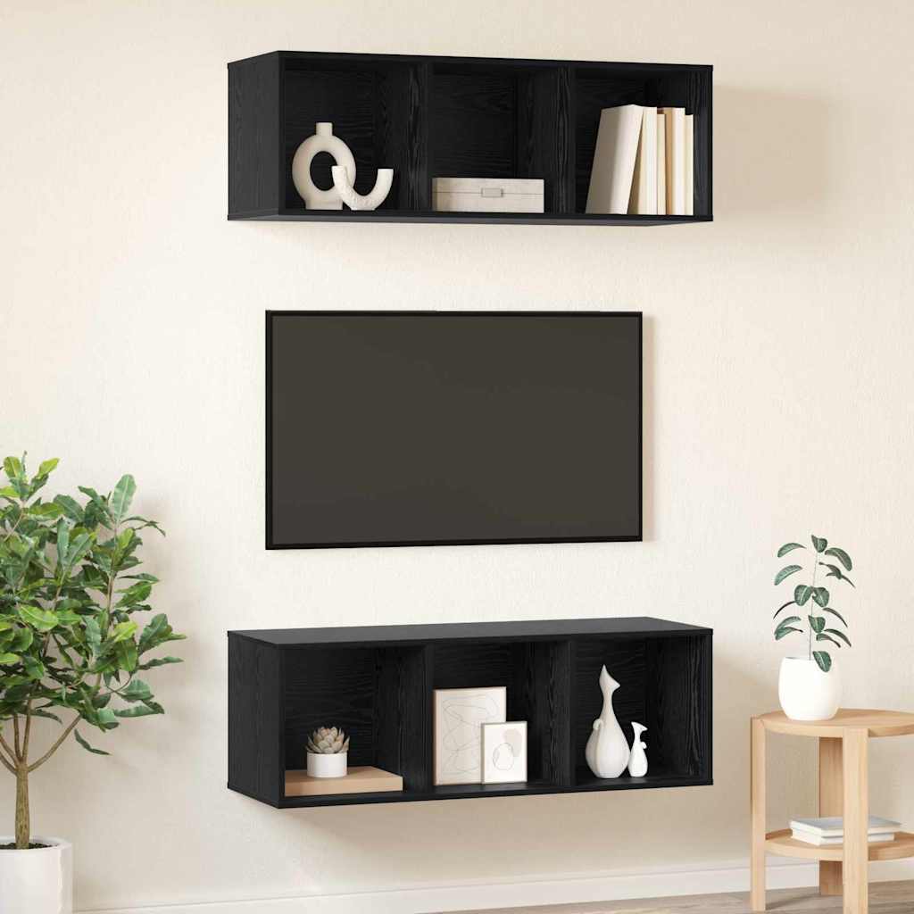vidaXL TV Cabinet Set 2 pcs Black Oak 37 x 37 x 107 cm Engineered Wood