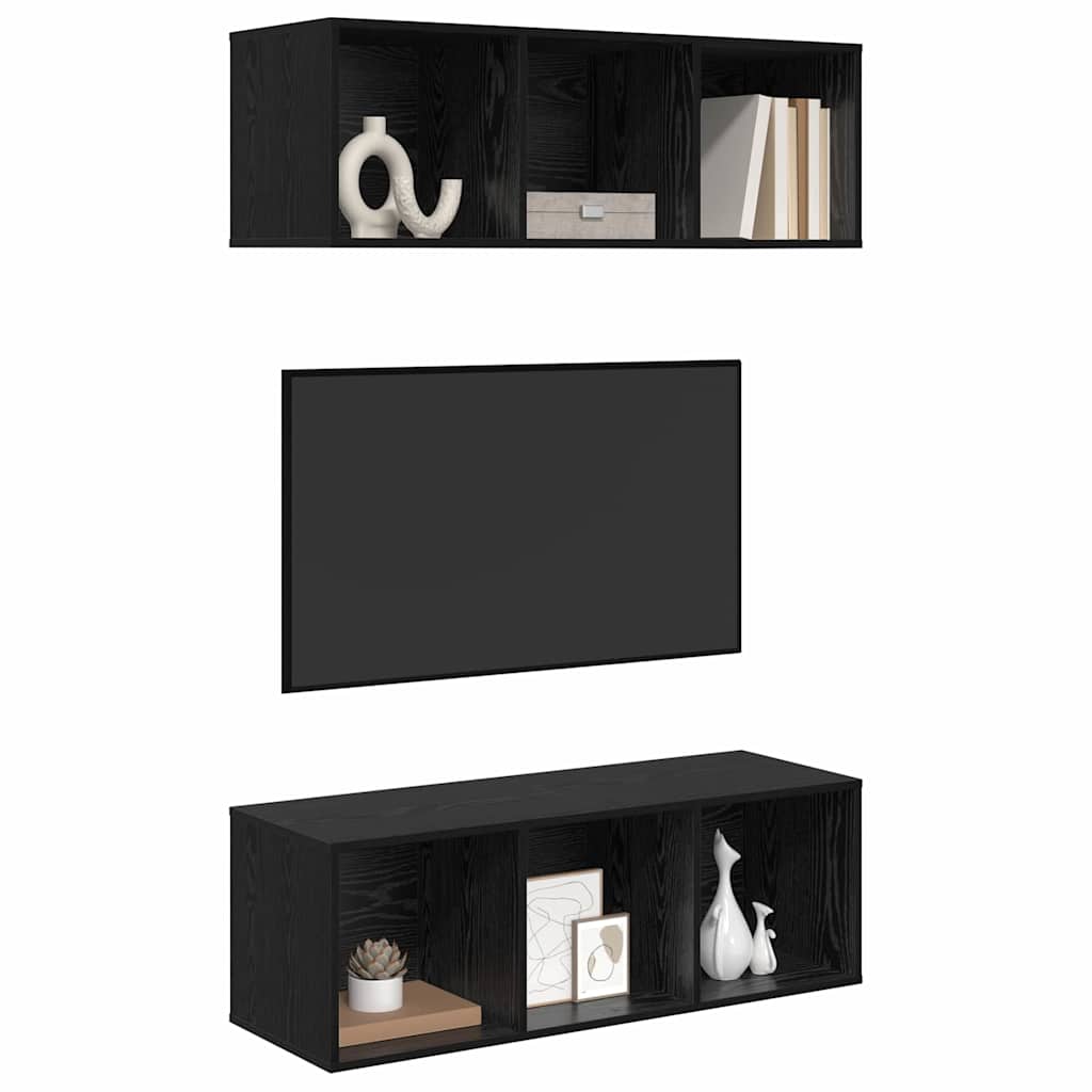 vidaXL TV Cabinet Set 2 pcs Black Oak 37 x 37 x 107 cm Engineered Wood