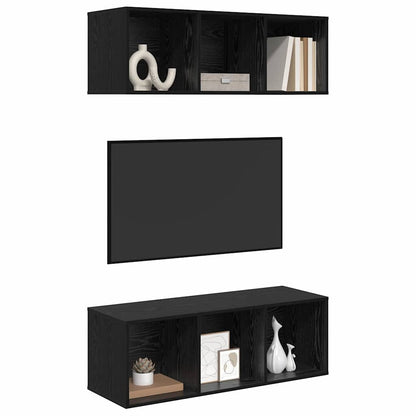 vidaXL TV Cabinet Set 2 pcs Black Oak 37 x 37 x 107 cm Engineered Wood