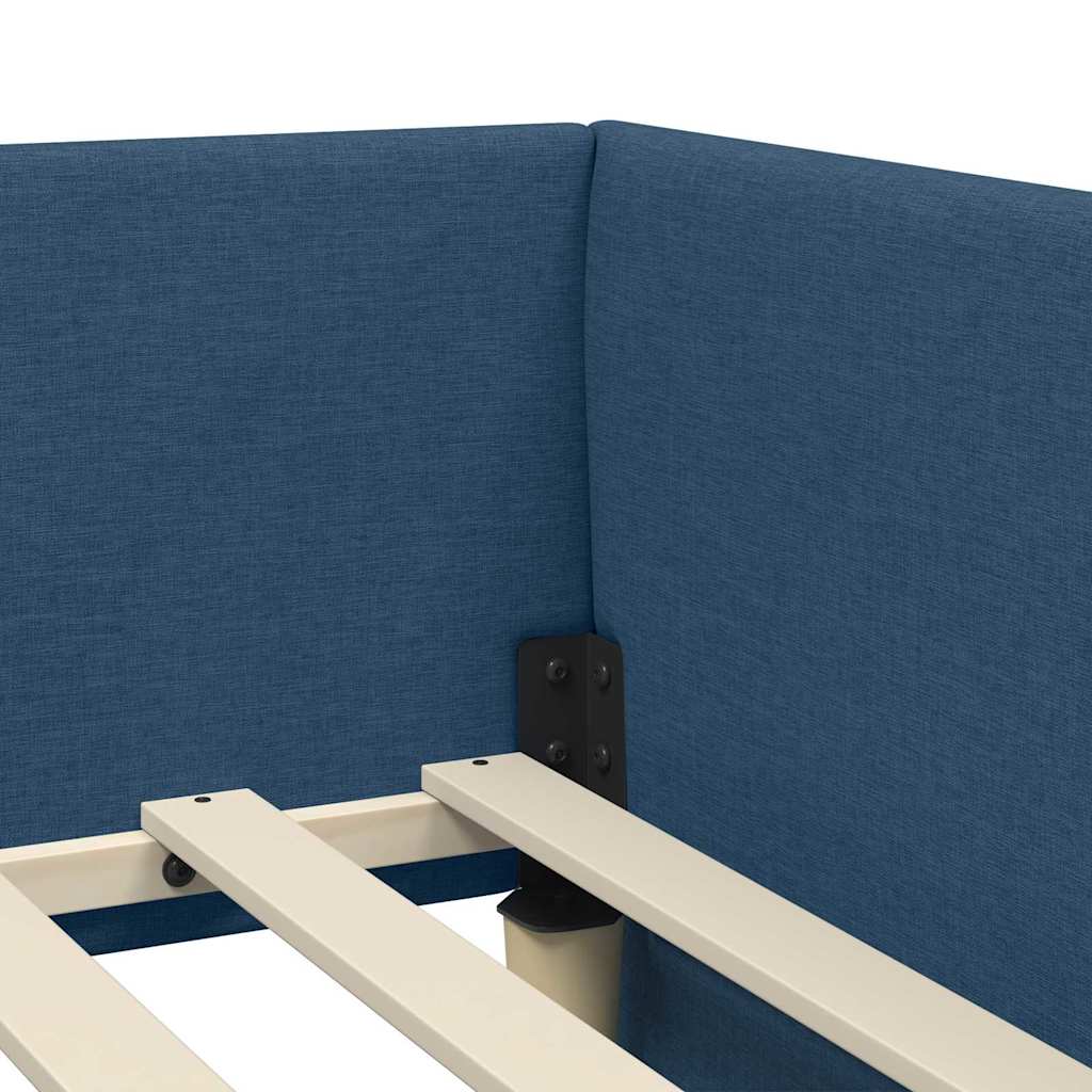vidaXL Corner Bed Frame Blue 90 x 190 cm Fabric and Engineered wood