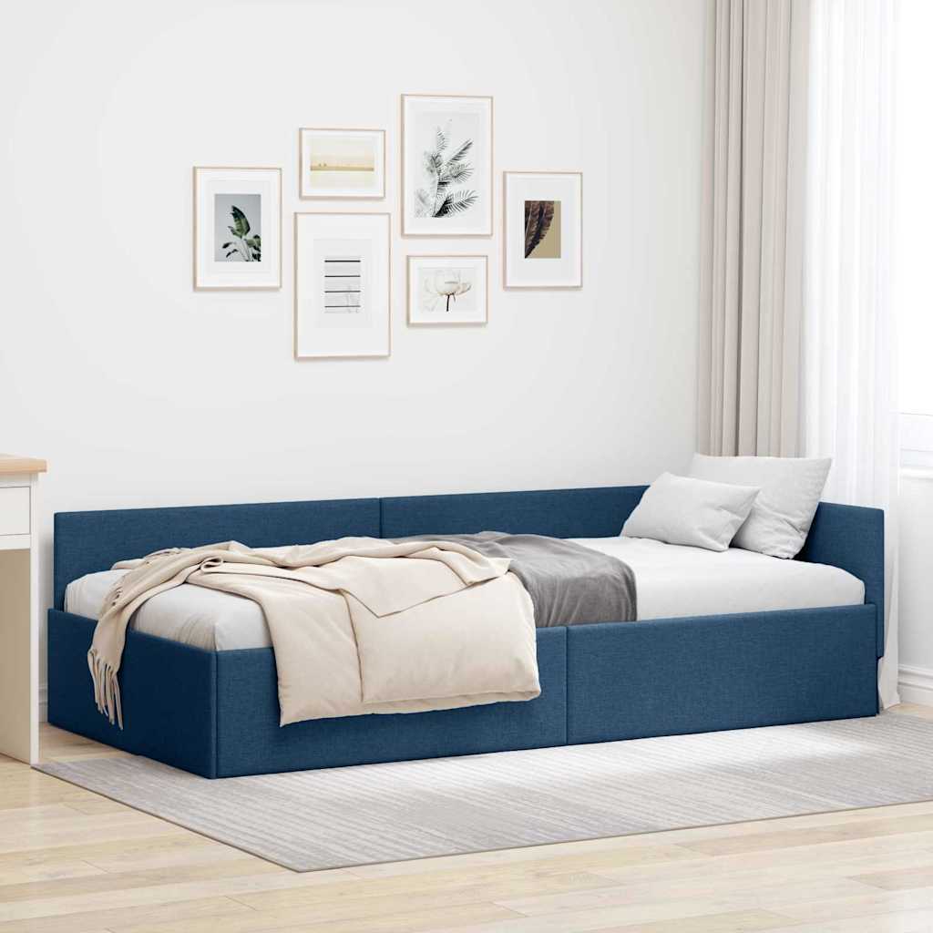 vidaXL Corner Bed Frame Blue 90 x 190 cm Fabric and Engineered wood