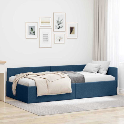 vidaXL Corner Bed Frame Blue 90 x 190 cm Fabric and Engineered wood