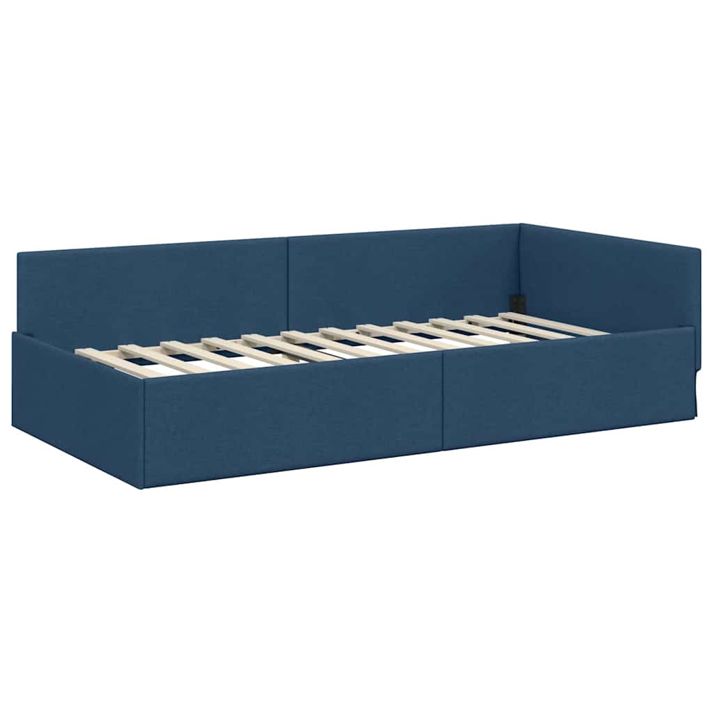 vidaXL Corner Bed Frame Blue 90 x 190 cm Fabric and Engineered wood
