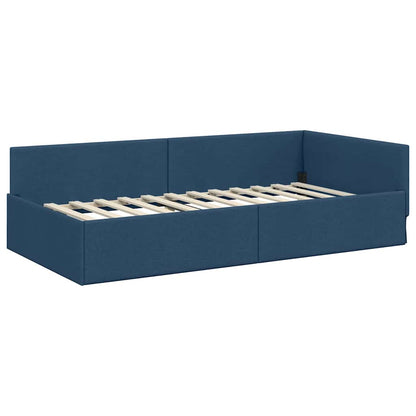 vidaXL Corner Bed Frame Blue 90 x 190 cm Fabric and Engineered wood