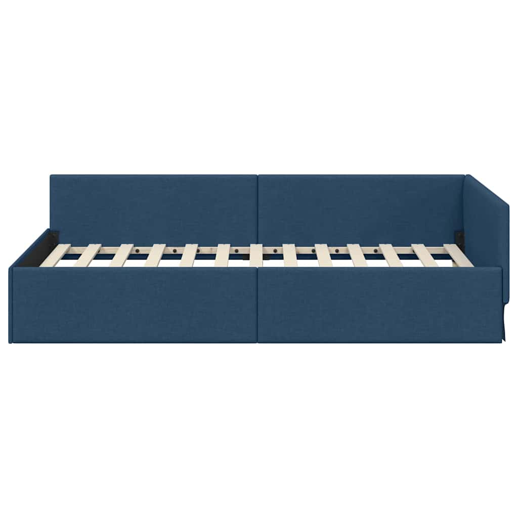 vidaXL Corner Bed Frame Blue 90 x 190 cm Fabric and Engineered wood