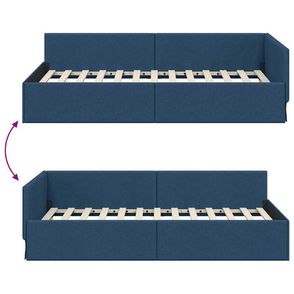 vidaXL Corner Bed Frame Blue 90 x 190 cm Fabric and Engineered wood