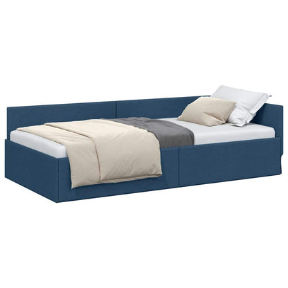 vidaXL Corner Bed Frame Blue 90 x 190 cm Fabric and Engineered wood