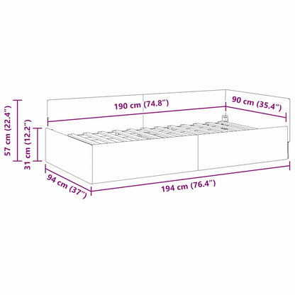 vidaXL Corner Bed Frame Blue 90 x 190 cm Fabric and Engineered wood