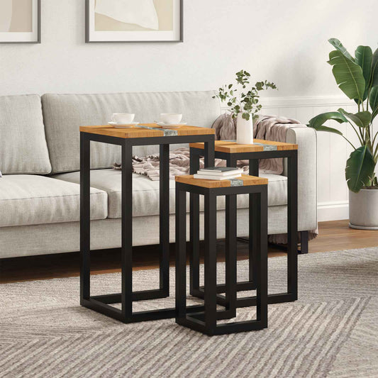 vidaXL Nesting Table 3 pcs Brown Solid Teak Wood