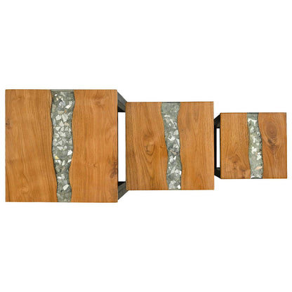 vidaXL Nesting Table 3 pcs Brown Solid Teak Wood