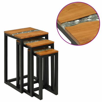 vidaXL Nesting Table 3 pcs Brown Solid Teak Wood