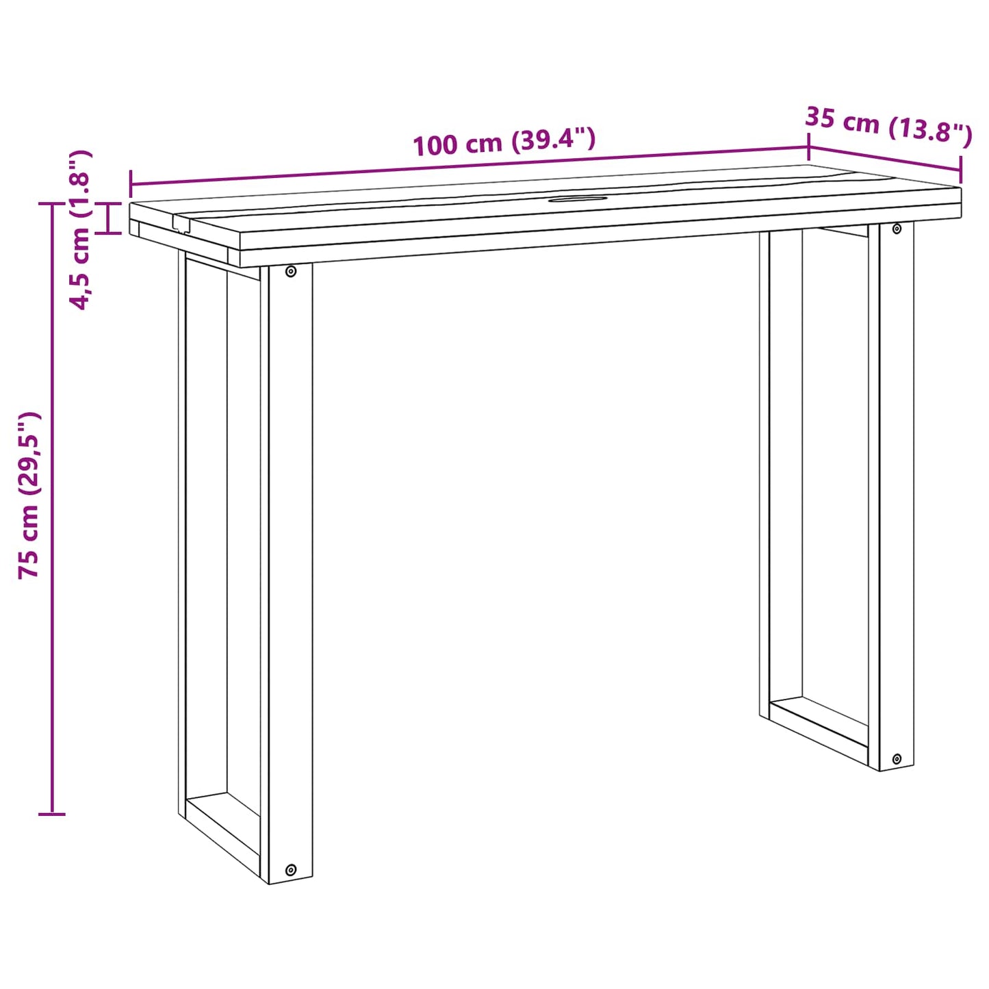 vidaXL Console Table Brown 100 x 35 x 75 cm Solid Teak Wood