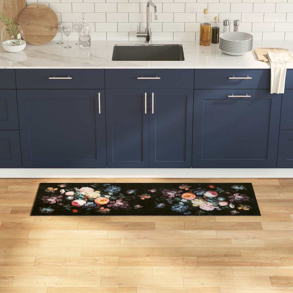 vidaXL Kitchen Rug Black 150 x 45 cm Velvet