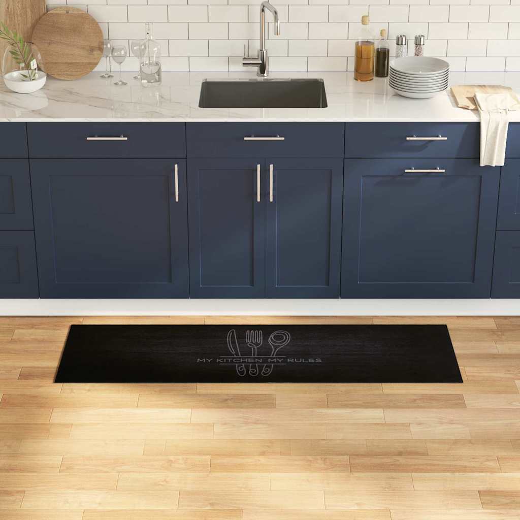 vidaXL Kitchen Rug Cuttlery Black 150 x 45 cm Velvet