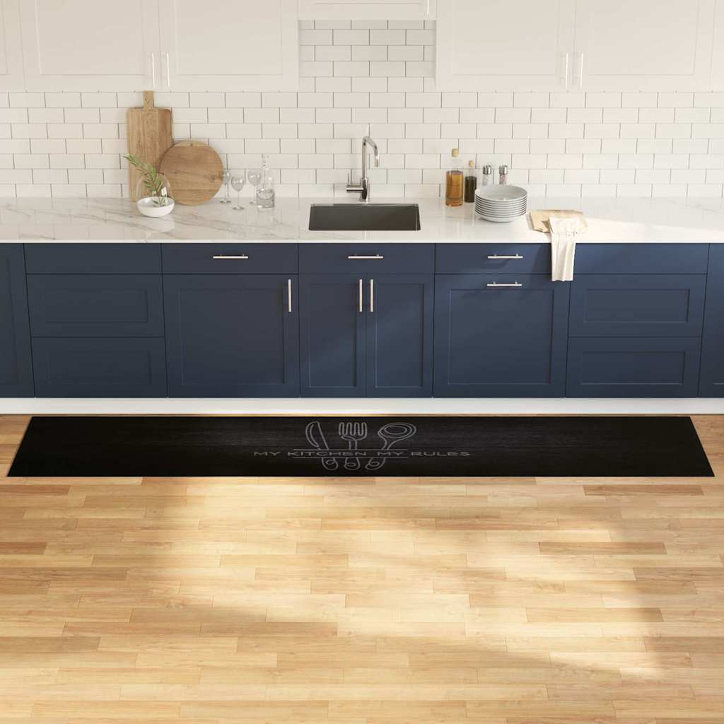 vidaXL Kitchen Rug Cutlery Black 300 x 60 cm Velvet
