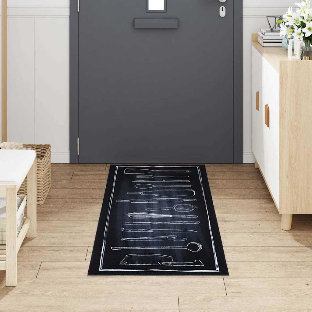 vidaXL Kitchen Rug Black 180 x 60 cm Velvet