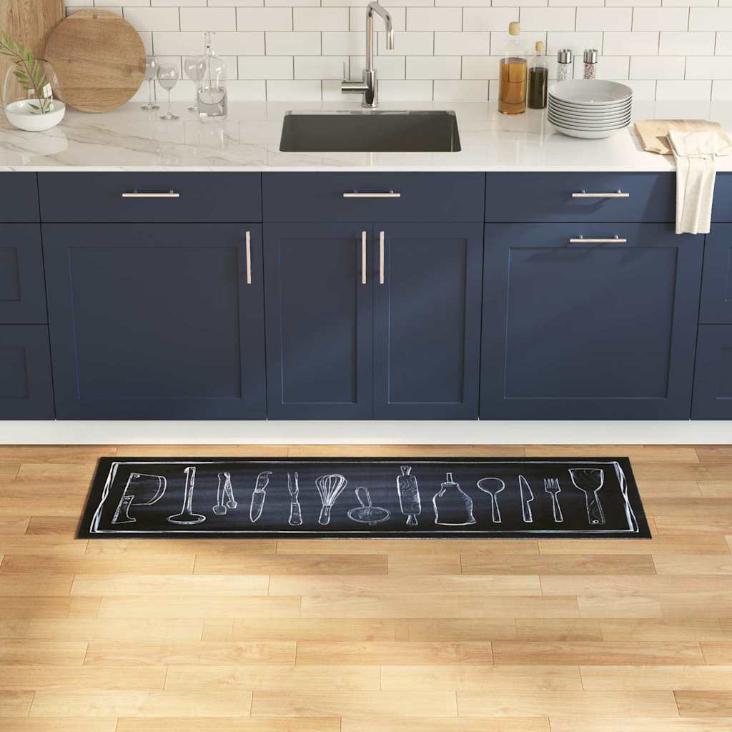 vidaXL Kitchen Rug Black 150 x 45 cm Velvet